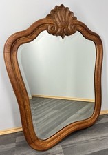 Vintage French Oak Wall Mirror with Ornate Shell Crest Wall Decor LOT 4385