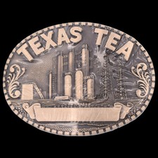 Solid Brass Texas Tea Oil Refinery Drilling Rigs 80s Vintage Belt Buckle by ADM