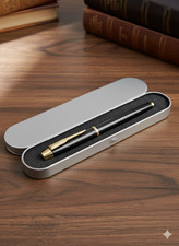 Luxury Parker Style Rollerball Pen - Black & Gold Steel, Premium Gift Box