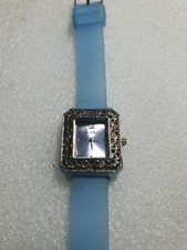 Le Chat Ladies Watch. Blue Silicone Strap, Diamante Case, Blue Dial. 