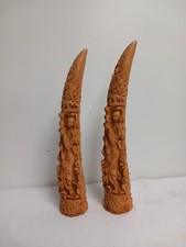 Resin Decorated Elephant Tusk Matching Pair Home Décor 46cm
