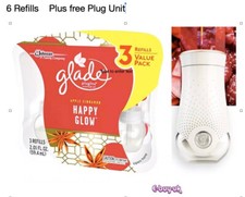 2 Packs (6 REFILLS) - Glade Plug in Refills - Happy Glow + Free plug in unit