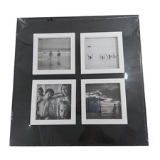Multi Aperture Photo Picture Frame Holds 4 Photos 11.5cm x 12cm Black & White