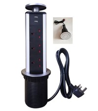 PULL Pop Up Socket Electrical 3 × UK Plug 2× USB, Kitchen Worktops Desk (Silver)