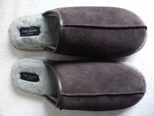 TED BAKER Size 9 Suede Mule Petter Slippers Fleece Lined Brown