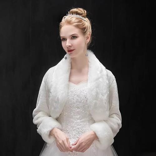 Faux fur long sleeve bridal - long,