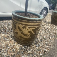 5 Oriental Chinese ‘Egg Pot’ Dragon Planters Vintage Plant Pot Garden