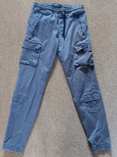 Mens Hollister Grey cuffed Cargo Jogger Trousers XS zipped pockets elastic waist