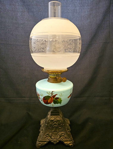 Victorian floral blue oil lamp - floral,