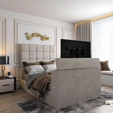 Grey Velvet Ottoman TV Bed