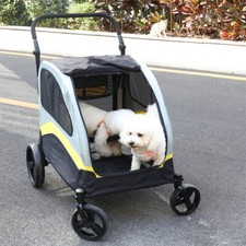 Heavy Duty Dog Stroller Extra Anti-shock 4 Wheels Rolling Trolley Cart For 2 Pet