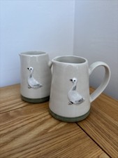 Pair Of Gisela Graham Goose Jugs In Cream And Green