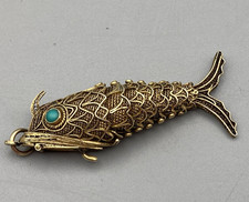 Vintage Silver Gilt articulated filigree Koi Fish Pendant or pill box 8.54g
