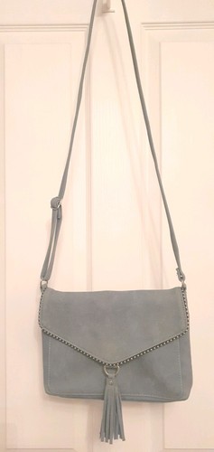 Blue grey faux suede crossbody - faux,