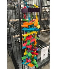 XL Parrot Toy (95cm) Rainbow Tower Wood And Rope XL Macaw Parrot Toy,