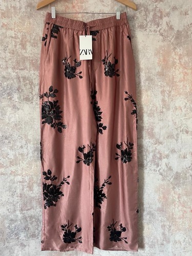 Zara pink satin pants - pink, black