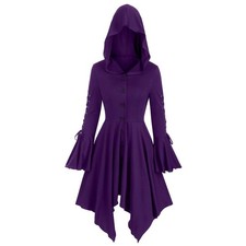 Women Gothic Hooded Cloak Cape Coat Medieval Victorian Witch Cosplay Fancy Dress