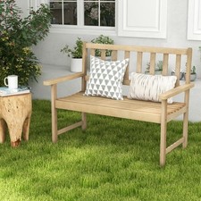 Outdoor Garden Bench Teak Wood 2-Person Patio Chair with Slatted Seat Natural