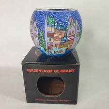 Kerzenfarm Germany Christmad Tea Light Holder Glass Ball Winter Town Scene Retro