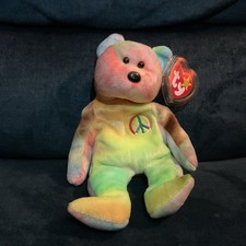 TY Beanie Baby/Babies Peace the multicolour  Bear collectors Peace Sign Retired