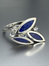 Vintage Abstract 14ct Gold Lapis Lazuli & Diamond Ring Size P