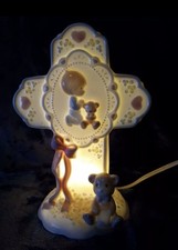 Precious moments 1993 Light Jesus Loves Me Lamp Enesco Baby Boy Bear Cross Rare