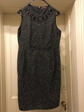 SAVOIR:FAB GREY/BLACK BOUCLES SHIFT PINAFORE/DRESS BEADED NECKLINE UK 16