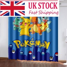 Kids Pokemon Pikachu Thick Blackout Curtains Thermal Ring Top Eyelet Drapes Gift