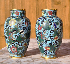 Chinese Antique Cloisonne vases Pair Butterflies gilt mounts c19th century Qing