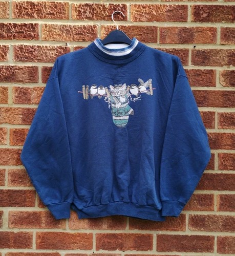 Vtg 90s blue cat sweater