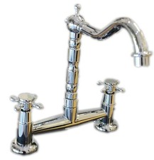 Swivel Dual Lever Bridge Kitchen Sink Deck Mixer Tap 1/4 Turn 2 Hole 18cm Centre