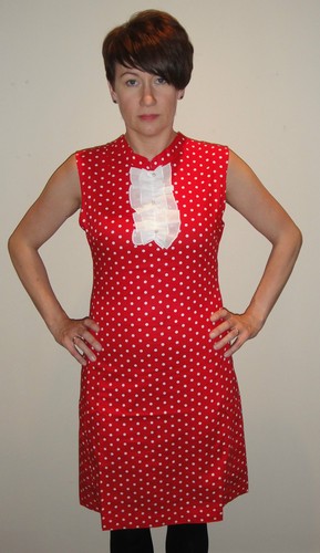 Red white polka dot ruffle - &,
