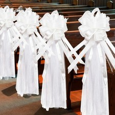 4x Wedding PEW Bows with Long Tulle Tails for Ceremony Parties Anniversary