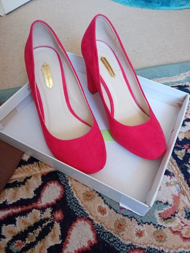 Red block heeled - block, shoes.