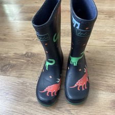 Joules Boys Wellies Good Condition Size 2/34 Navy with Dinosaurs