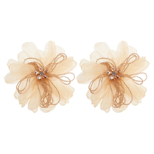 Golden fabric floral brooch - fabric,