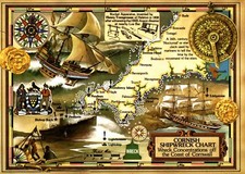 Cornish Shipwreck Chart : Vintage Map Postcard