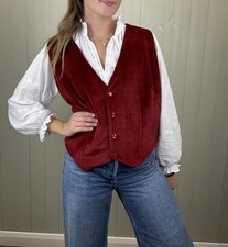Vintage Size L 12-14 Burgundy Red Striped Velvet Waistcoat