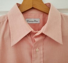 Vintage Christian Dior Shirt Logo Long Sleeve Button Up Salmon Pink Size 16.5"