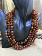 Vintage Antique Victorian Long Amber Smooth & Faceted Beads Necklace 73g 60”+