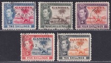Gambia 1938-46 KGVI and Elephant 2sh, 2sh6d, 4sh, 5sh, 10sh SG157-161 cat £44