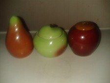Vintage ceramic cruet set. Sweden. Apples and pear . Damage. (A17)