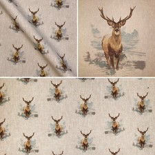 Majestic Stag Fabric - Linen