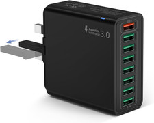 33W USB Plug Fast Charge, 8-Port Multi Charger Plug UK Charging Power Adapter