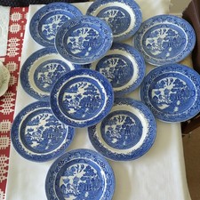 11 Vintage Blue And White Willow Pattern Plates - Various Brands And Sizes