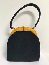 Vintage 1940s Genuine Corde Top Handle Handbag with Amber Bakelite / Lucite Trim