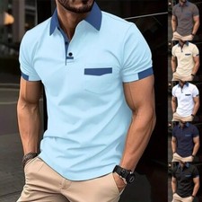 Men Casual Short Sleeve Sport T-shirt Mens Polo Shirt Colorblock T Shirts Tops