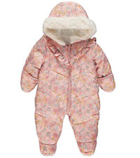 Baby Girl Snowsuit Floral Fleece Lined Padded Hooded Mitts Pink