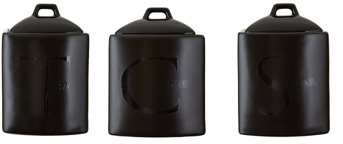 Black ceramic text jars tea - black,