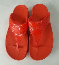 FITFLOP WALKSTAR III SIZE 4/37 ORANGE/CORAL PATENT LEATHER FLIP FLOPS BNWT